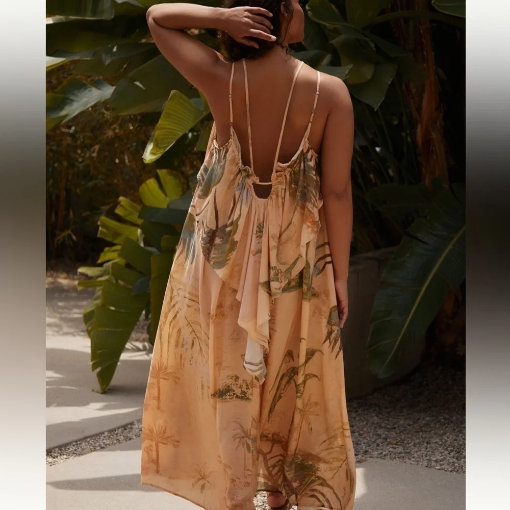 Tahnee Kelland for Anthropologie Strappy Midi Dress neutral motif XS - Picture 2 of 7